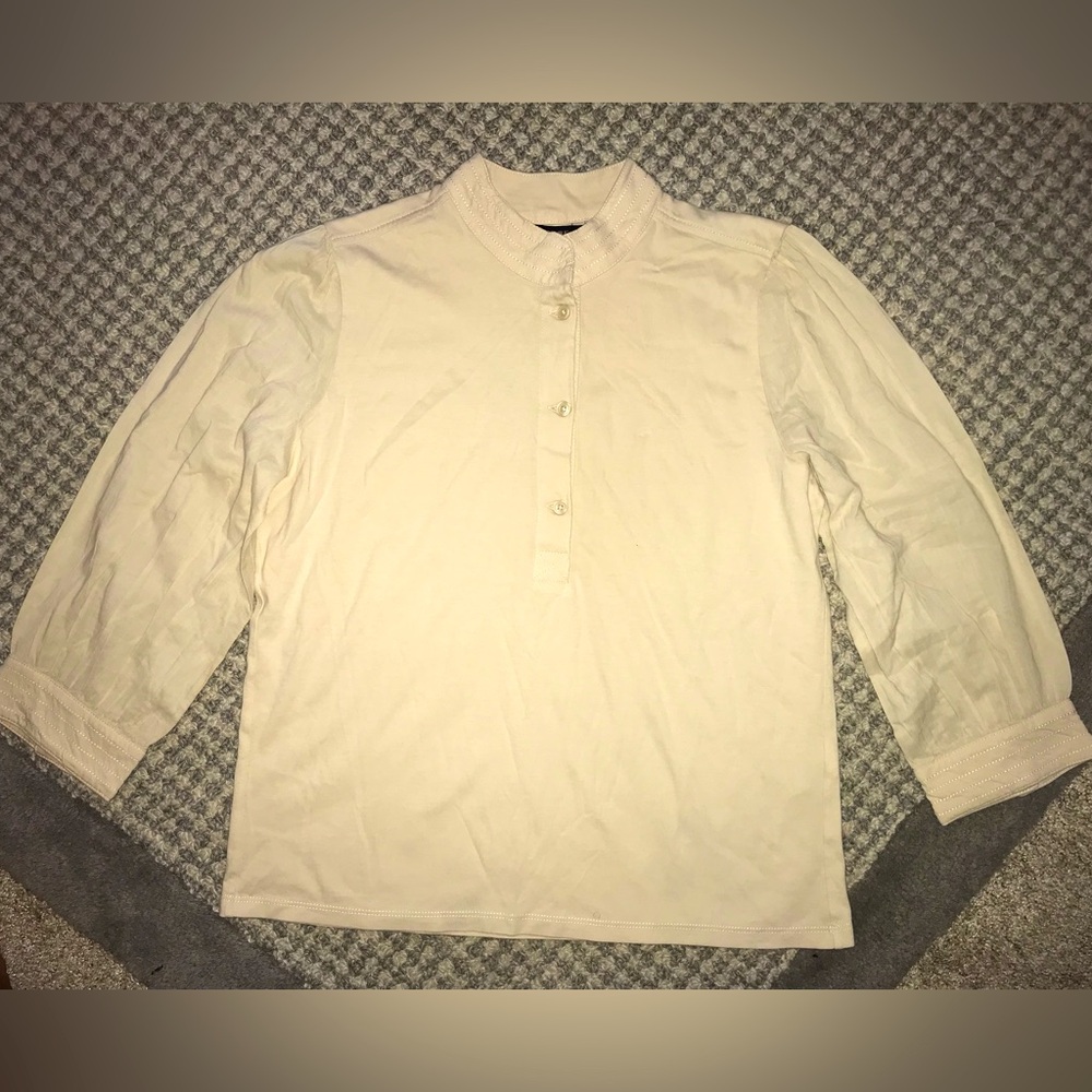 NWT! Banana Republic Ladies Cotton Tan Blouse 3-Button Front 3/4 Sleeve size M